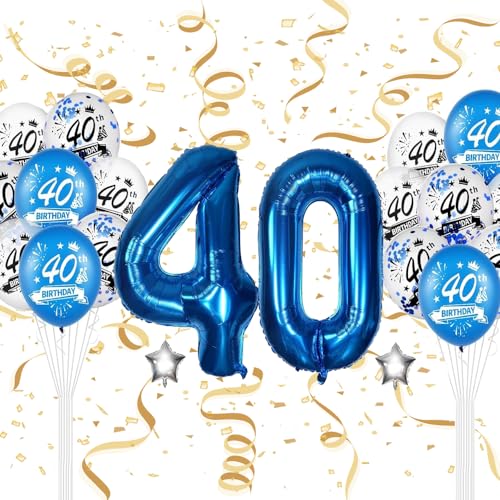 Luftballon 40. Geburtstag, Blaue Geburtstagsdeko 40 Jahr Ballon Zahl 40 Riesen Folienballon Deko 40. Geburtstag Frauen Mann Happy Birthday Folienballon für 40 Geburtstag Party Dekoration von Kareeran