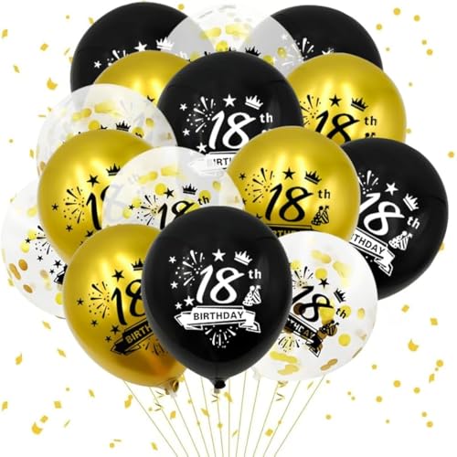 Luftballons 18. Geburtstag Deko, 18 Stück Schwarz Gold Deko 18 Geburtstag Junge Mädchen Happy Birthday Konfetti Luftballons Ballons Set für Birthday Party Tisch Deco Anniversaire Deko von Kareeran