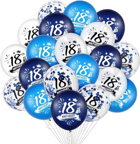 Luftballons 18. Geburtstag Deko, 20 Stück Blau Deko 18 Geburtstag Junge Mädchen Happy Birthday Konfetti Luftballons Ballons Set für Birthday Party Tisch Deko von Kareeran