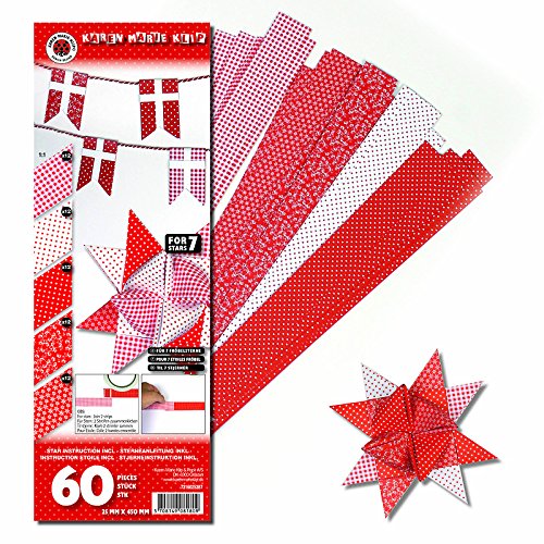 Karen Marie Klip: Quilling Papierstreifen MIX Rot Muster, 25x450mm, 120 g/m2, 60 Streifen von Karen Marie Klip Papirmuseets By A/S