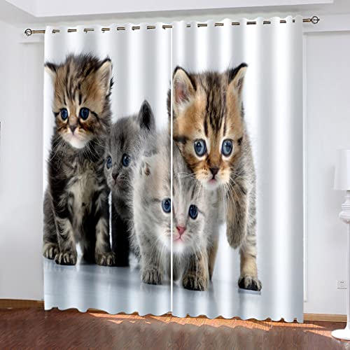 KarfRi Gardinen Wohnzimmer Kinderzimmer Ösenvorhang Blickdicht Vorhänge 2Er Set 230X234cm (HxB) 3D Süße Tiermilchkatze Muster Verdunkelungsvorhang Schlafzimmer Fensterdekoration Thermovorhang von KarfRi