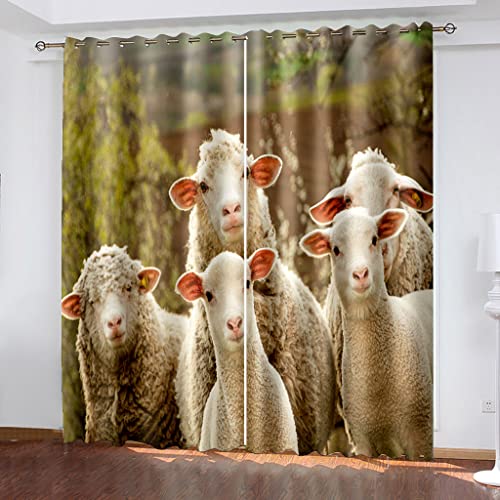 KarfRi Gardinen Wohnzimmer Mit Ösen 3D Süßes Tierschaf Druck Muster Vorhang Blickdicht Für Kinderzimmer Schlafzimmer, Verdunklungsvorhänge 2Er Set, Schallschutz Thermovorhang 230X234cm (HxB) von KarfRi