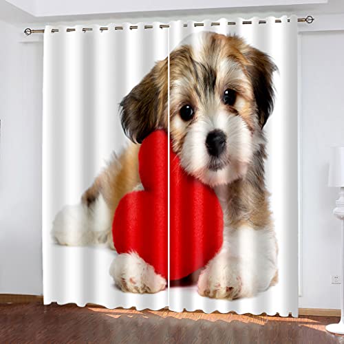 KarfRi Verdunklungsvorhänge 3D Digitaldruck Süßer Liebevoller Hund Ösen Vorhang 2Er Set 140X110cm (HxB) Verdunkelungsvorhang Blickdicht Gardinen Kinderzimmer Schlafzimmer Wohnzimmer Thermovorhang von KarfRi