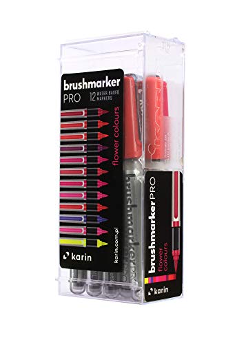 KARIN Brushmarker PRO 12 flower colours set Brushmarker Pro Flower Colours Set 12 Stück transparenter Körper mit Ink-Free System, 2, 4 ml Flüssiger Farbe. Kein Filzstiftmarker von Karin