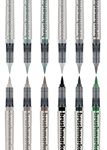 KARIN Brushmarker PRO 12 grey colours set Brushmarker Pro Grey Colours Set 12 Stück transparenter Körper mit Ink-Free System, 2, 4 ml Flüssiger Farbe. Kein Filzstiftmarker von Karin