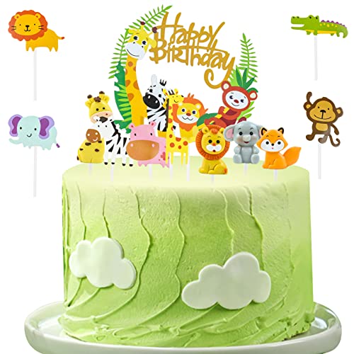 12 Set Dschungel Tortendeko Kuchendeko Tiere Wald Happy Birthday Tiere Topper Waldtiere Geburtstag Muffin Deko Topper Deko 1. Geburtstag für Kinder Baby Party Kuchen Dekoration Kinder Junge Mädchen von Karjiaja