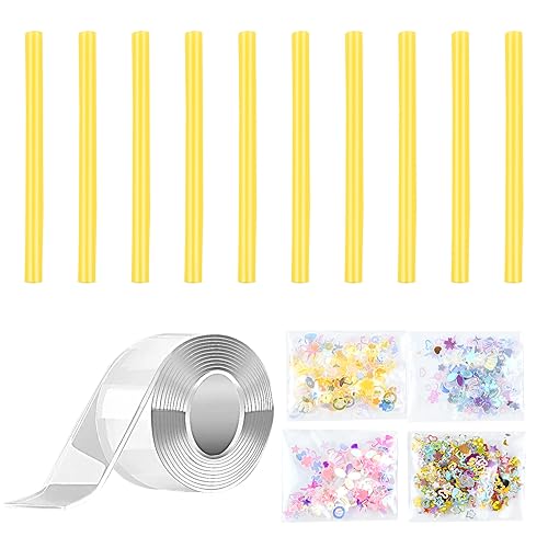 1Set Nano Tape Bubbles Doppelseitiges Klebeband Extra Stark Transparent Aufblasbares Luftpolsterband Double Sided Tape Nano Tape Blase mit 8 pcs Pailletten Aufkleber Stroh für Kinder Küche Zuhause von Karjiaja