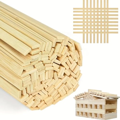 100 Stk Holzstäbe zum Basteln - Holzstäbe 40cm Extra Lang Bambus aus Naturholz - Holzleisten Holzstäbchen Holzdübel Rechteckige Bastelstäbchen von Karkar