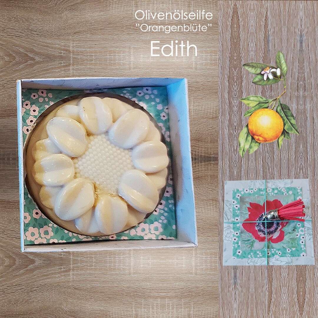 Olivenölseife | Geschenkbox + "Orangenblüte" - Edith Natürliche, Kaltgerührte, Rustikale Motivseife Kleines Geschenk von KarlbergKreativ