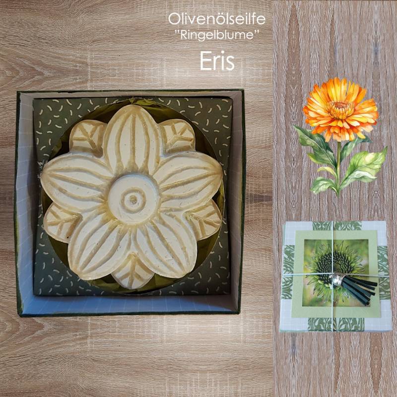 Olivenölseife | Geschenkbox + "Ringelblume" - Eris Natürliche, Kaltgerührte, Rustikale Motivseife Kleines Geschenk von KarlbergKreativ