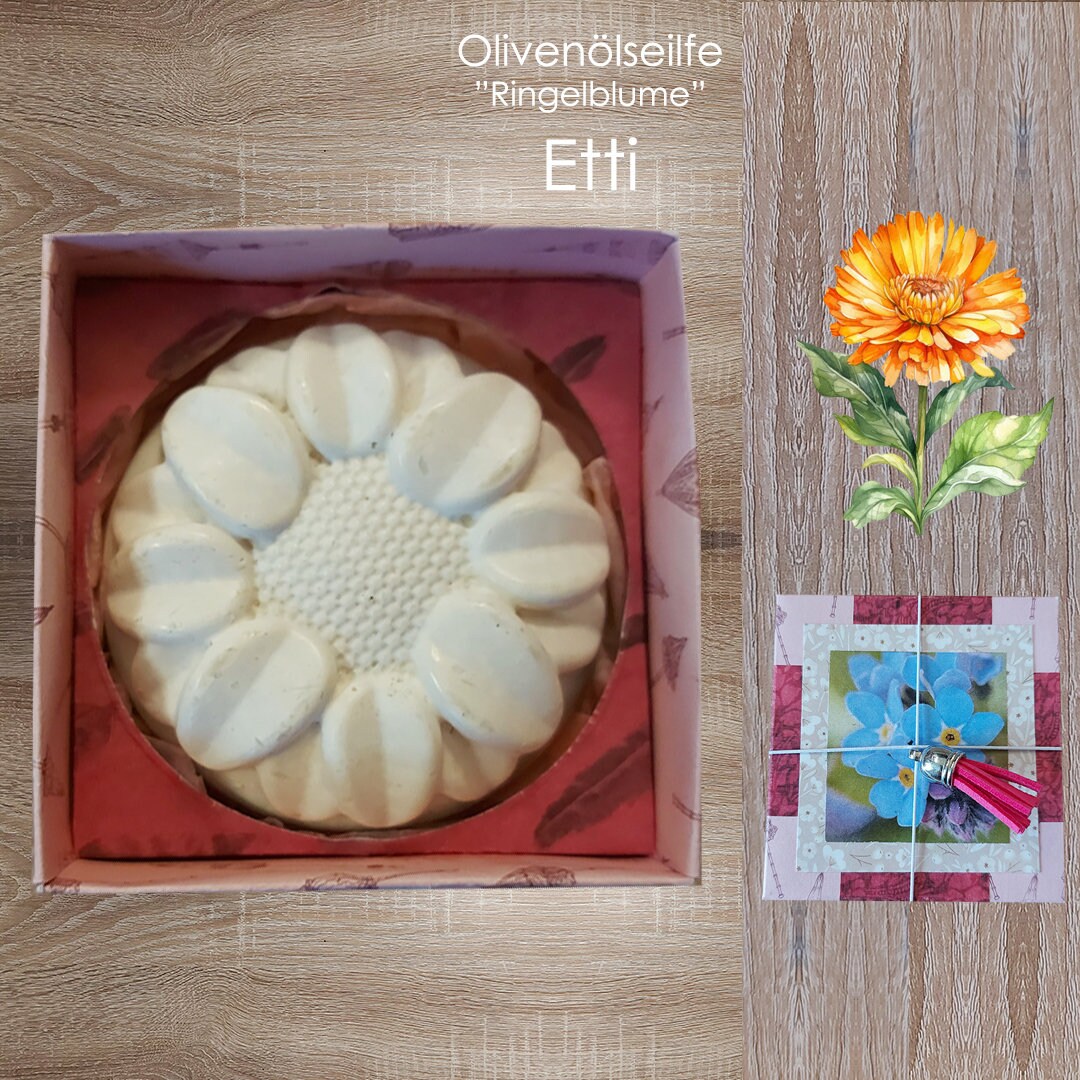 Olivenölseife | Geschenkbox + "Ringelblume" - Etti Natürliche, Kaltgerührte, Rustikale Motivseife Kleines Geschenk von KarlbergKreativ