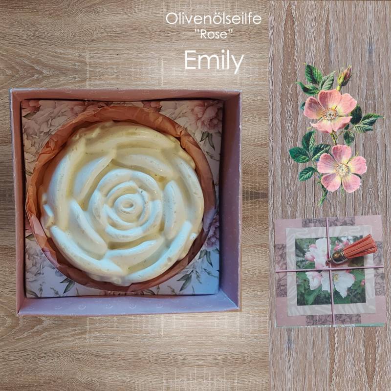 Olivenölseife | Geschenkbox + "Rose" - Emily Natürliche, Kaltgerührte, Rustikale Motivseife Kleines Geschenk von KarlbergKreativ