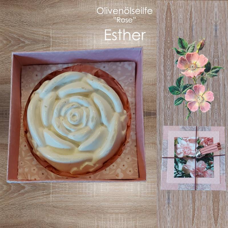 Olivenölseife | Geschenkbox + "Rose" - Esther Natürliche, Kaltgerührte, Rustikale Motivseife Kleines Geschenk von KarlbergKreativ