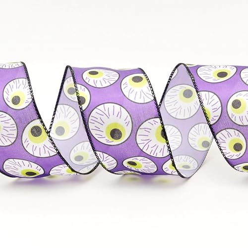 Halloween-Satinband mit Augapfel-Druck, 63 mm, Violett von Karma Krafts