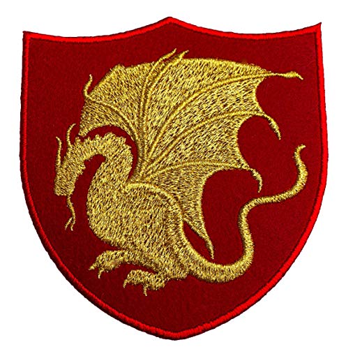 King Arthur Pendragon Patch (4 Inch) Red Velvet + Gold Embroidery Iron/Sew on Applique Embroidered Dragon Emblem Badge Costume Cosplay Cloak Robe Jacket von Karma Patch