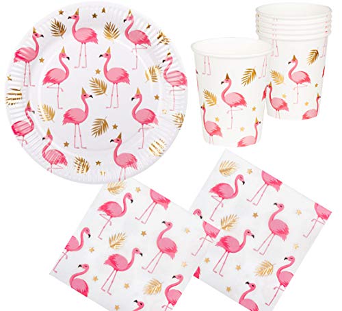 Karneval-Klamotten Flamingo Party Set Sommer Tisch-Dekoartion Geschirr 40 Teile : Teller, Becher, Servietten von Karneval-Klamotten