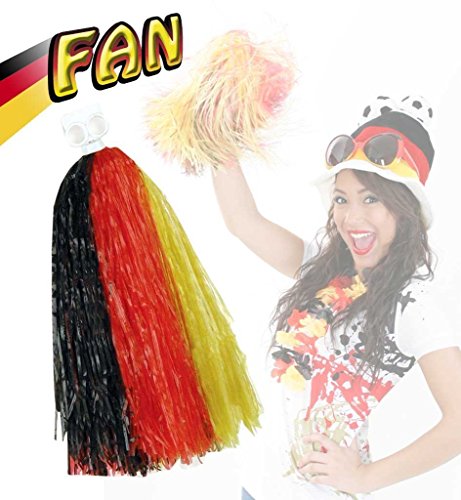 KarnevalsTeufel.de Cheerleader Pompon Fan, 1 Stück Deutschland, Fußball, WM, EM, schwarz-rot-Gold von KarnevalsTeufel.de