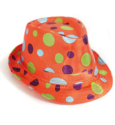 KarnevalsTeufel Trilby Party Hut Discohut Sommerhut Orange mit bunten Punkten Verschiedene Designs und Farben (Dots orange) von KarnevalsTeufel.de