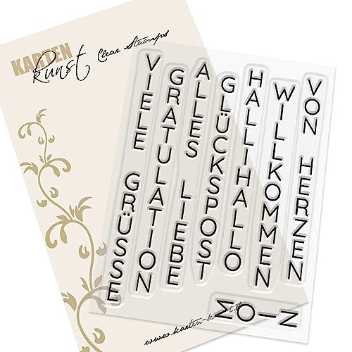 Karten-Kunst Clear Stamp-Set Motiv-Stempel Worte & Sprüche deutsch KK-0242 - Vertikale Worte III Viele Grüsse von Karten-Kunst