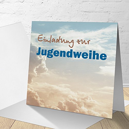 5 Karten zur Jugendweihe mit Umschlägen, Einladungskarten zur Jugendweihe, Klappkarten im Set zu 5 Stk. "Wolken" von KartenKuss.de