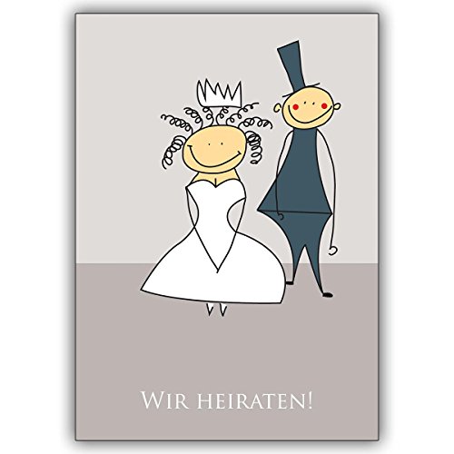 1 Anzeigenkarte: Süßes Brautpaar auf Hochzeitsanzeige: Wir heiraten! • schöne Gruss Klappkarte mit Umschlag für Freunde und Familie von Kartenkaufrausch