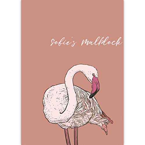 1 personalisierter Edler Malblock A3 mit feinem Flamingo mit Namen • Zeichenblock Skizzen-Block 25 Blatt blanko, kopfverleimt, holzfreies Qualitäts-Papier 100g/m²- für Schule, Basteln, Hobby von Kartenkaufrausch