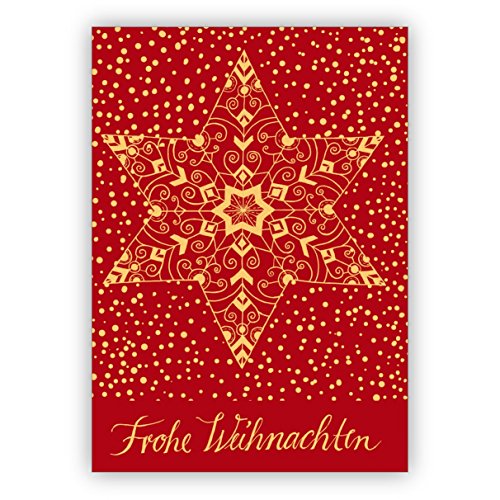 10x Elegante, rote Weihnachtskarte mitklassischem Weihnachts Stern: Frohe Weihnachten • Klappkarten Set mit Umschlag zum Weihnachts-Fest, Neujahr für Familie, Freunde, Kollegen von Kartenkaufrausch