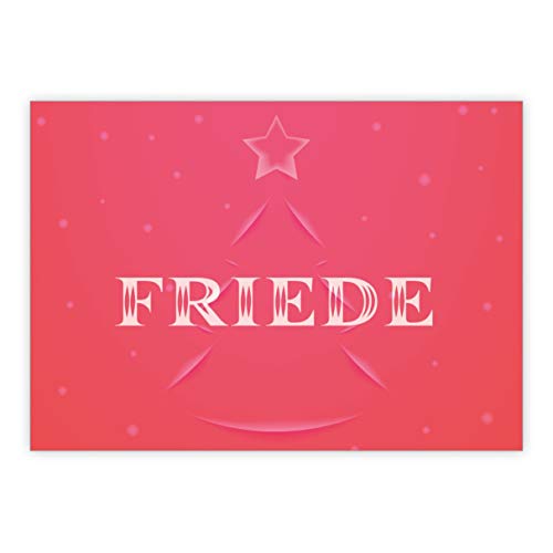 1x Moderne rosa Weihnachtskarte mit Weihnachtsbaum um Frieden zu wünschen • Klappkarten Set mit Umschläge zum Weihnachts-Fest für Familie, Freunde, Kollegen aus der Firma von Kartenkaufrausch