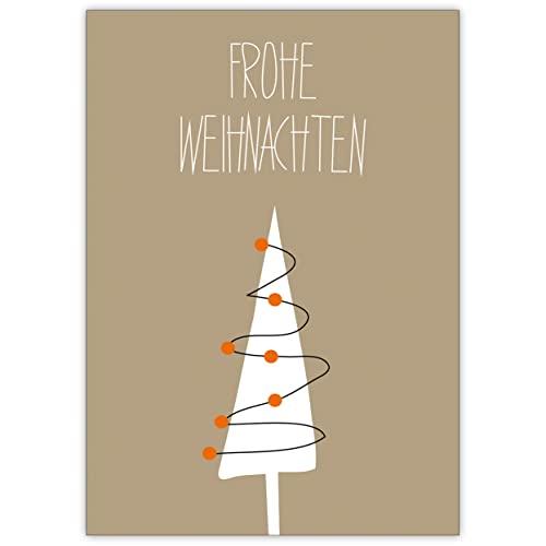 20 Stück Set Edle Weihnachtskarten mit Umschlägen mit modernem Weihnachtsbaum, beige braun, als Klappkarte zu Weihnachten geschäftlich & privat, zu Neujahr, Silvester: Frohe Weihnachten von Kartenkaufrausch