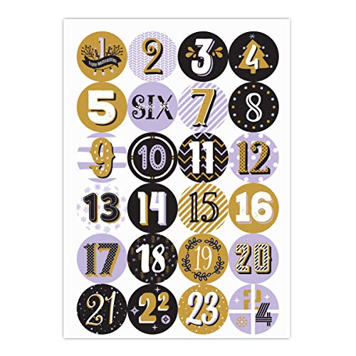 24 Handlettering Advents Aufkleber mit Zahlen 1-24 für stilvolle Kalender, lila, MATTE Etiketten für Adventskalender, Geschenke, runde Sticker zum dekorieren & basteln ø 45mm von Kartenkaufrausch