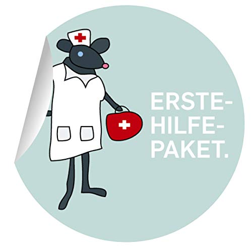 24 erste Hilfe Aufkleber mit Krankenschwester Maus, MATTE Papieraufkleber für Geschenke, Sticker selbstklebende Etiketten für Tischdeko, Pakete, Briefe und mehr (ø 45mm) von Kartenkaufrausch