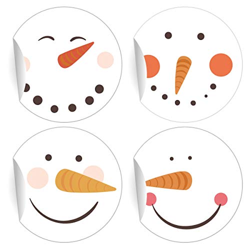 24 fröhliche smiley Aufkleber mit Schneemann Gesichtern, weiß, MATTE universal Papieraufkleber auch für Geschenke, Etiketten für Pakete (ø 45mm von Kartenkaufrausch