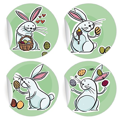 24 komische Osterhasen Aufkleber | Sticker zu Ostern, MATTE universal Papieraufkleber für Einladungen, Geschenke, Sticker selbstklebende Etiketten - Paket Brief Deko (ø 45mm) von Kartenkaufrausch