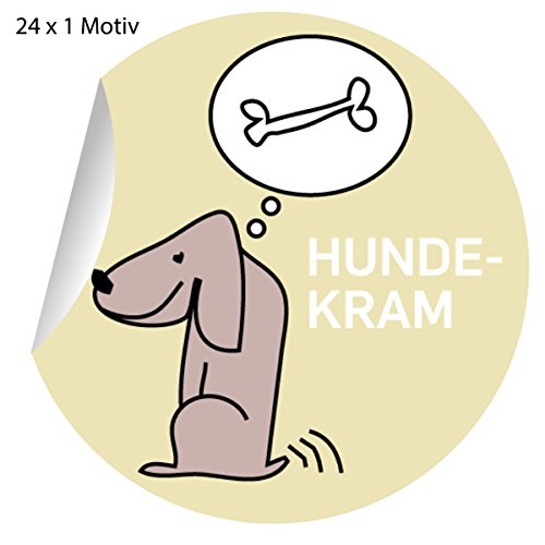 24 lustige Hunde Aufkleber mit Knochen, MATTE Papieraufkleber für Geschenke, Sticker selbstklebende Etiketten für Tischdeko, Pakete, Briefe und mehr (ø 45mm) von Kartenkaufrausch