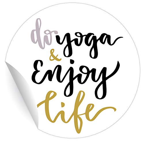 24 motivierende Yoga Aufkleber mit Motto" do yoga & enjoy life", MATTE universal Papieraufkleber für Wellness Geschenke, Mitgebsel, runde selbstklebende Sticker ø 45mm von Kartenkaufrausch