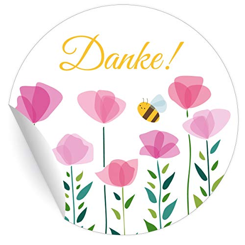 24 nette Dankes Aufkleber mit Blumen und kleiner Biene: Danke, MATTE universal Papieraufkleber für Geschenke, Sticker selbstklebende Etiketten für Paket Brief Deko (ø 45mm) von Kartenkaufrausch