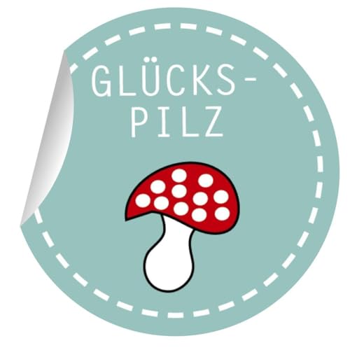 24 niedliche Glücks Aufkleber mit Fliegenpilz, MATTE Papieraufkleber für Geschenke, Sticker selbstklebende Etiketten für Tischdeko, Pakete, Briefe und mehr (ø 45mm) von Kartenkaufrausch