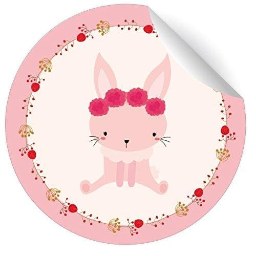 24 niedliche Häschen Aufkleber, rosa, mit zartem Blütenkranz Hintergrund, MATTE universal Etiketten, runde selbstklebende Sticker zur Einschulung oder Geburtstag (4,5cm) von Kartenkaufrausch