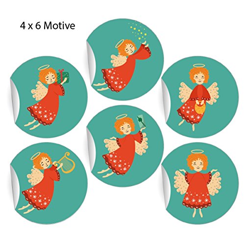 24 schöne Weihnachts Engel Aufkleber mit Himmlischen Heerscharen, MATTE Papieraufkleber Mitgebsel, universal runde Sticker selbstklebende Etiketten ø 45mm; 4 x 6 Motive) von Kartenkaufrausch