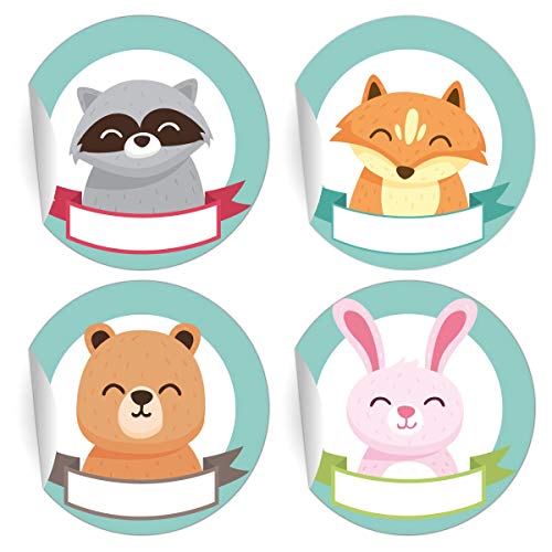 24 süße Tier Aufkleber zum Beschriften mit Waschbär, Bär, Fuchs und Hase, MATTE universal Papieraufkleber für Geschenke, runde Sticker selbstklebende Etiketten ø 45mm von Kartenkaufrausch