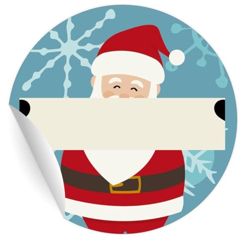 24 süße Weihnachts Aufkleber mit Weihnachtsmann und Feld zum Beschriften, grün, MATTE universal Papieraufkleber, runde Sticker selbstklebende Etiketten für Brief Paket ø 45mm von Kartenkaufrausch