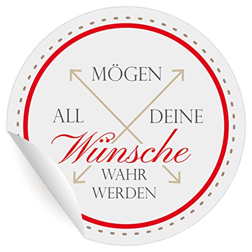 24 typografische Glückwunsch Aufkleber "mögen all deine Wünsche wahr werden", MATTE universal Papieraufkleber für Geschenke, runde Sticker selbstklebende Etiketten ø 45mm von Kartenkaufrausch