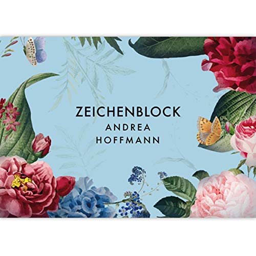 4 personalisierter Romantischer Rosen DIN A3 Malblöcke mit Schmetterling, mit Namen • Malblock Zeichenblock Skizzen-Block 25 Blatt weiß, Papier 100g/m²- für Schule, Basteln, Hobby von Kartenkaufrausch