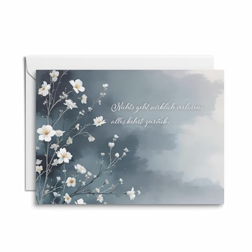 4er Set Trauerkarten – Florales Design mit Text Nichts geht verloren, hochwertige Klappkarten mit weißen Einlegern, ideal für das Trauerhaus. von Kartenkaufrausch