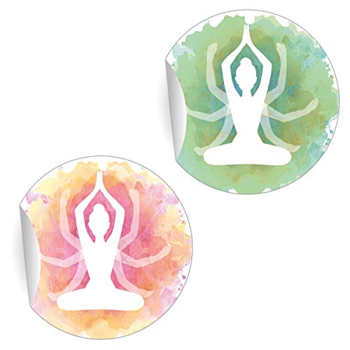 5 x 24 schöne Yoga Aufkleber in 2 Farben, rosa grün, MATTE Papieraufkleber für Geschenke, Sticker selbstklebende Etiketten für Tischdeko, Pakete, Briefe (ø 45mm); 2 Motive) von Kartenkaufrausch