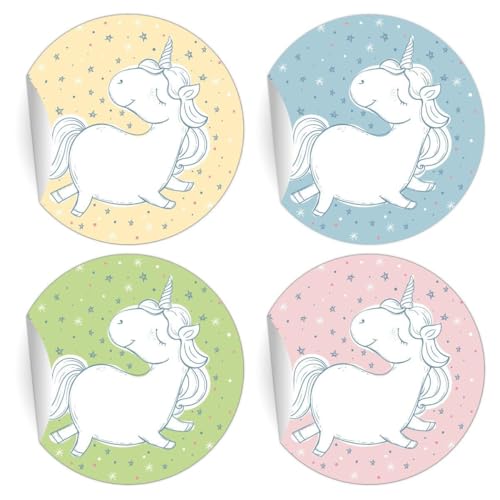 5 x 24 traumhafte Einhorn Aufkleber mit süßem Einhorn und Sternchen, Pastell Farben, MATTE Papieraufkleber auch, runde Sticker selbstklebende Etiketten ø 45mm; 4 Motive) von Kartenkaufrausch