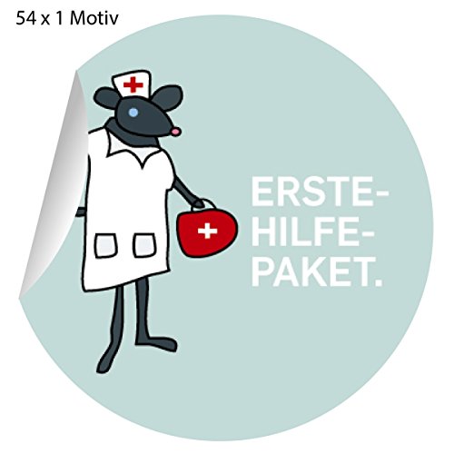 54 erste Hilfe Aufkleber mit Krankenschwester Maus, MATTE Papieraufkleber für Geschenke, Sticker selbstklebende Etiketten - Pakete Briefe (ø 30mm; 1 Motiv): Erste Hilfe Paket von Kartenkaufrausch