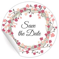 54 hübsche "Save the Date" Aufkleber mit Blumenkranz, MATTE Papieraufkleber für Einladungen, Geschenke, Sticker selbstklebende Etiketten für Tischdeko, Pakete, Briefe (ø 30mm von Kartenkaufrausch