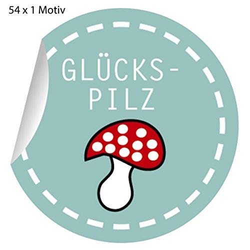 54 niedliche Glücks Aufkleber mit Fliegenpilz, MATTE Papieraufkleber für Geschenke, Sticker selbstklebende Etiketten für Paket Brief Deko (ø 30mm; 1 Motiv): Glückspilz von Kartenkaufrausch