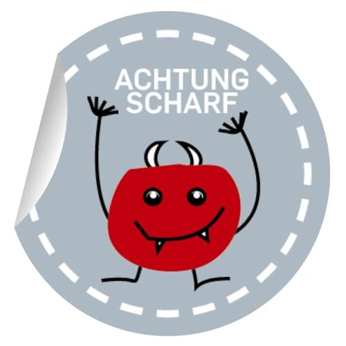 54 scharfe Aufkleber für Selbstgemachtes mit Teufelchen, MATTE Papieraufkleber für Geschenke, Sticker selbstklebende Etiketten - Pakete Briefe (ø 30mm;1 Motiv): Achtung scharf von Kartenkaufrausch